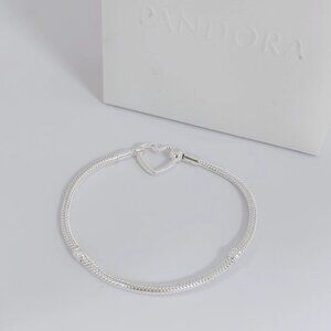 Pandora Moments Heart Closure Snake Chain Bracelet S925 Sterling Silver